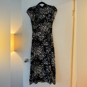 Reformation dress black with white flowers and Mandarin Collar